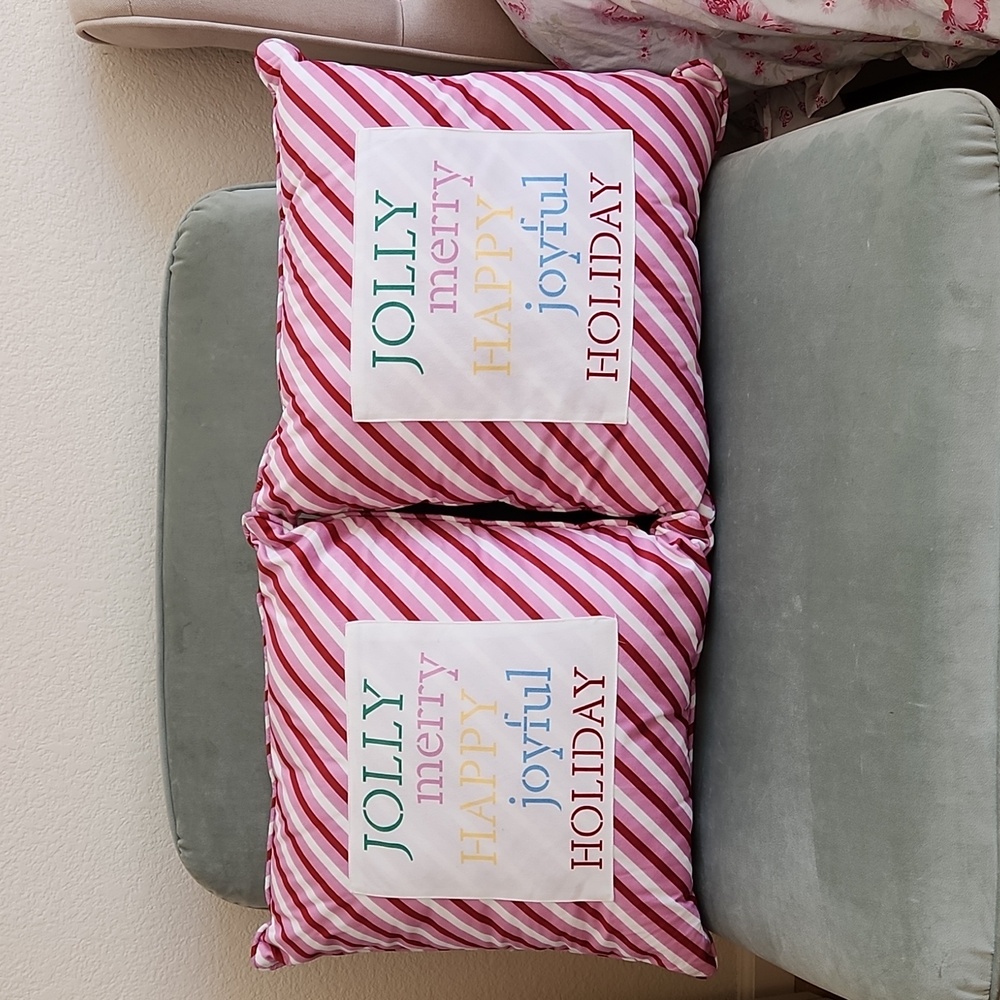 Two decorative christmas throw pillows 19x19